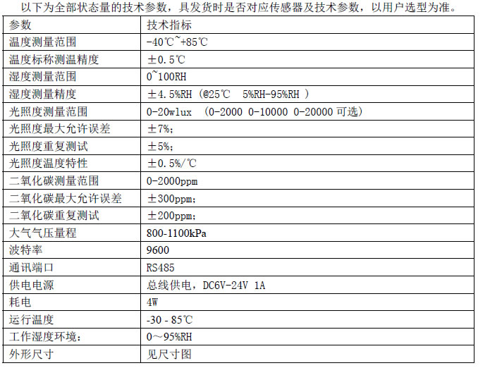 小型气象站百叶箱式多功能传感器技术参数