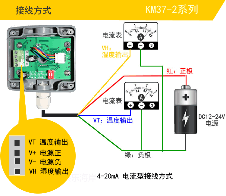 快乐海岸KM37-2 4-20MA/0-5V/0-10V/RS485风管式温湿度变送器 管道式感器
